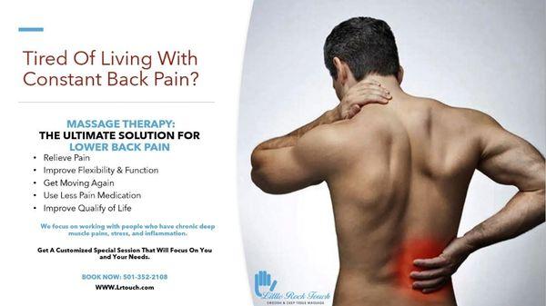 Tired Of Living With Constant Back Pain? We Can Help! Book A Deep Tissue Massage Now! Www.lrtouch.com