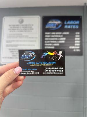 James Auto Collision business card