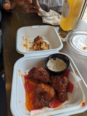 We almost forgot to take a picture of the cauliflower bites with the Sweet Thai sauce --Oh LAWD Call me Now!!!