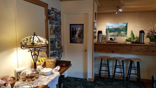 The front desk, lobby, and portion of the breakfast