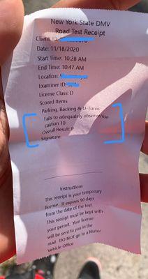 The driving school made sure I was ready to take my exam. It was my first try at taking the road test and I passed.