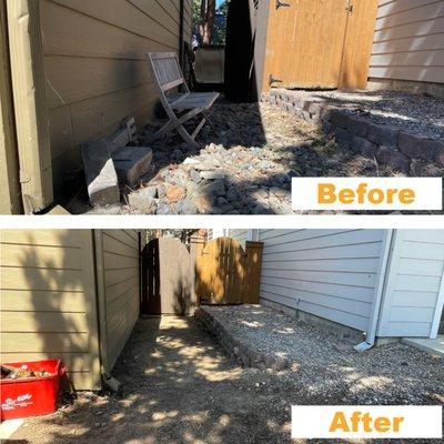 We helped this client remove medium sized river rock, and prepped the yard for pavers.