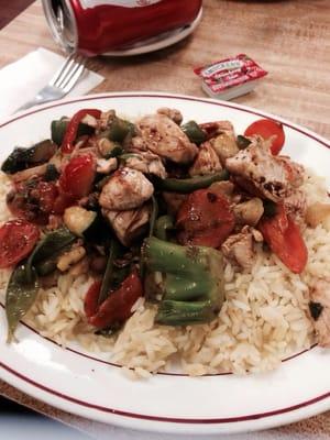 Chicken Stir Fry Over a Bed of rice...Definitely recommend it.