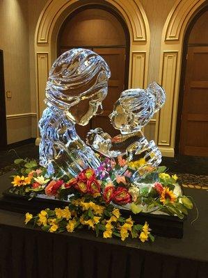 Mother and Child captured in this 2-block ice sculpture received much praise during a local Mother's Day event