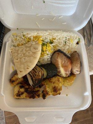 Chicken kebab with rice, Looks better than it tasted.