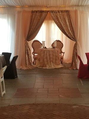 Sweet Heart Table Inside Blush Bridal Canopy