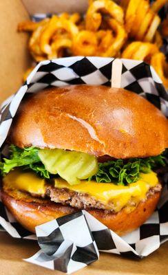 Single burger and curly fries