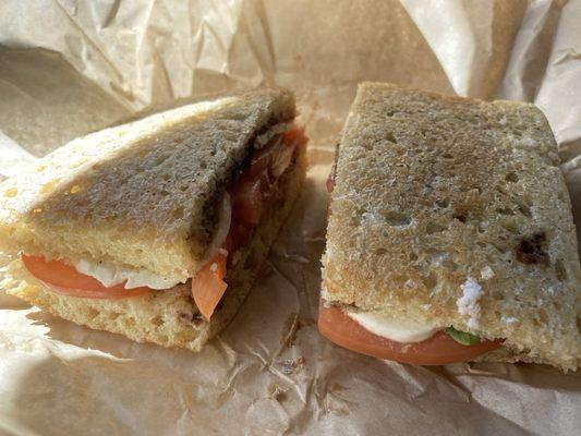 Margarita - fresh mozzarella, basil, tomato with balsamic on focaccia.