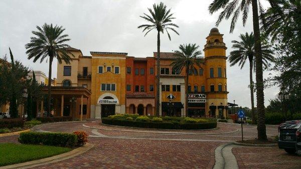 A small roundabout right in front of the building