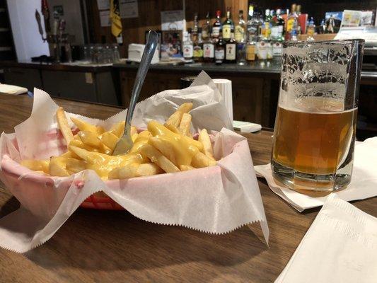 Cheese fries and beer