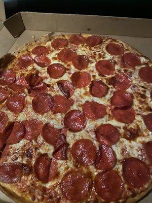 Pepperoni thin crust pizza