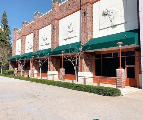 Sloped awnings in Downtown Disney