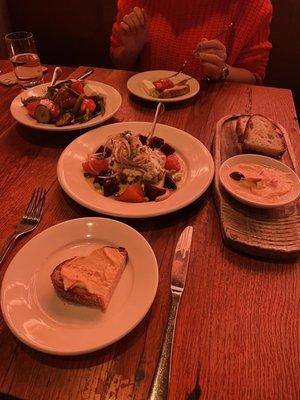 Classic Greek Saladand Beets, good starter bread and hummus too