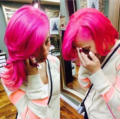 This teen asked for hot pink hair and we give it to her.