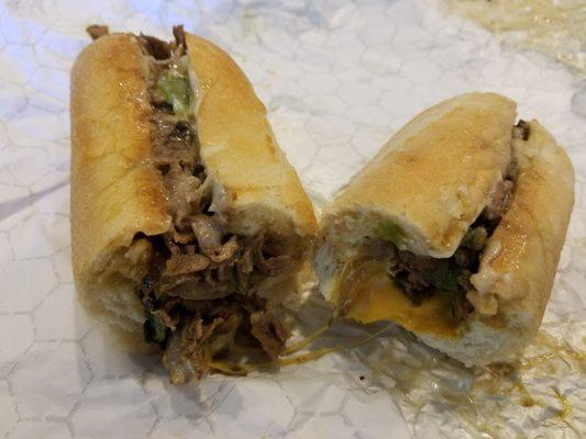 Chicagoland Cheesesteak: Philly Cheese, Provolone & White American cheese with grilled onions, green peppers & mushrooms