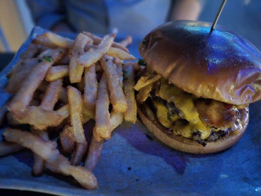 Pineapple burger with French fries