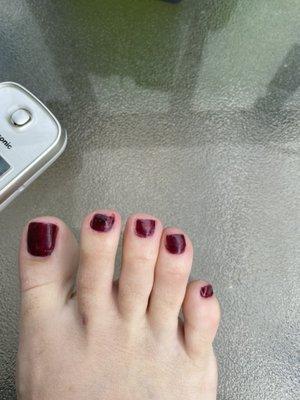 Terrible shellac pedicure!! Worst ever!!!!