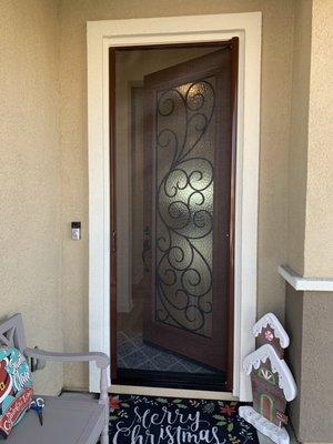 Brown Clearview retractable screen door installed in Menifee.  #retractablescreendoors