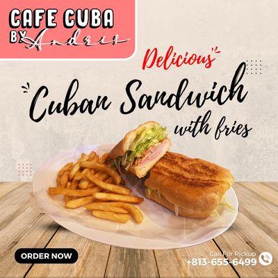 Cuban Sandwich with Lettuce & Tomatoes and French Fries