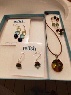 Browns & greens pendant, earring & bracelet ... and pretty blue earrings