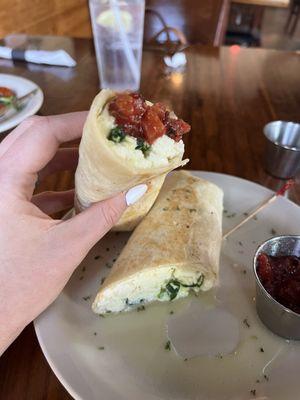 Egg whites, spinach, and feta wrap.