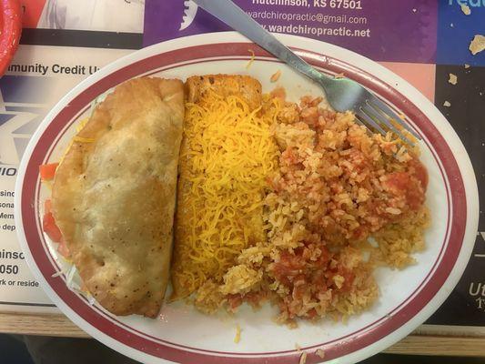 The Anchor Inn's fried flour taco, cheese enchiladas, and Spanish rice!