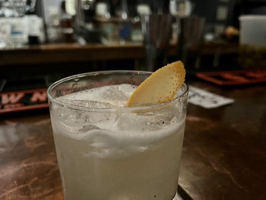 One of their creative, fancy cocktails - Béla Lugosi's Dead (gin, egg white, and FALL SPICE!! )