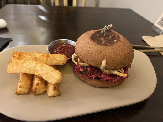 Jackfruit sandwich was amazing.  A little spice but delicious