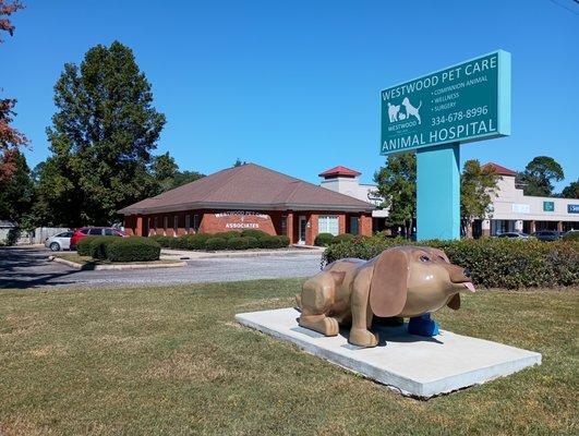 Front view of Westwood Pet Care with the cutest peanut in town!