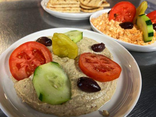 Summer time #spreads #babaganoush #melizanosalata #spicyfeta #tirikafteri  #pita