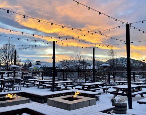 The patio is a perfect place to watch the sunset over Pilot Butte