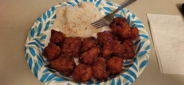 Orange Chicken.  Don't mind the dark shadow.  It's just me taking the picture.  Ha!