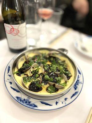 Clams and black bean sauce with egg custard