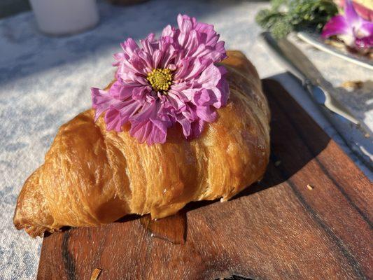 Fresh croissant with honey. Love the presentation.