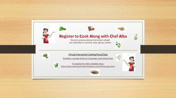 Virtual cook along parties with Chef Alba in 2021 with your family, friends or corporation!