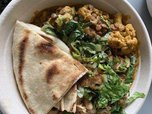 Indian Bowl with added protein/chicken and Naan