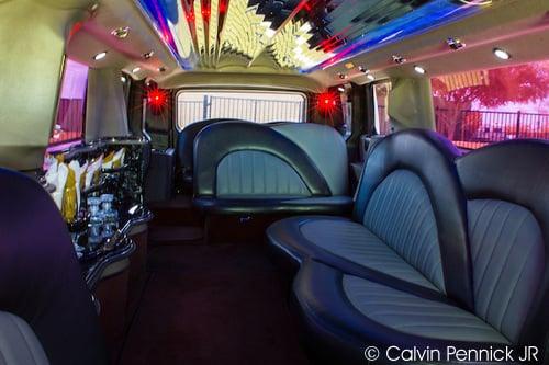 Luxury Hummer limousine interior, with complementary amenities and a luxurious safe ride. Additional amenities upon request.