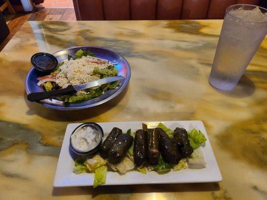 Dolmades and a salad.