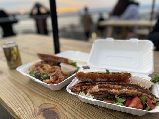 Prawn platter and Rock cod platter