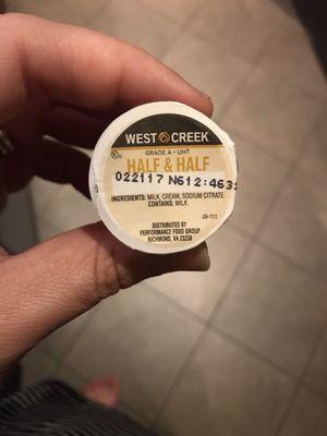 Expiration date on our only creamer - 2/22/17 Night we checked in - 7/30/17