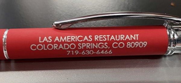 Pen with Restaurant Info