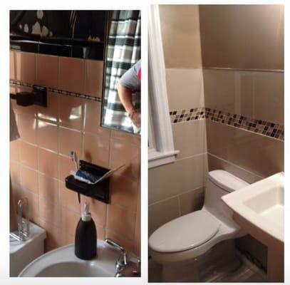 Before and After, outdated bathroom remodel.