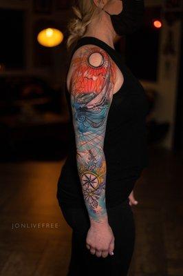 Watercolor tattoo  nautical full sleeve by Jonlivefree Oc tattoo artist