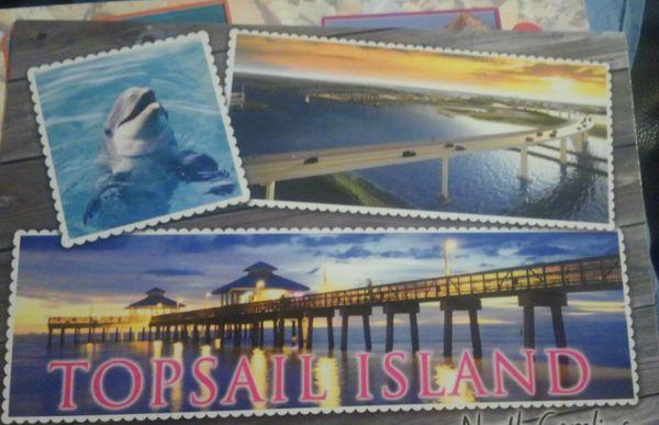 Topsail Island NC postcard with current pictures