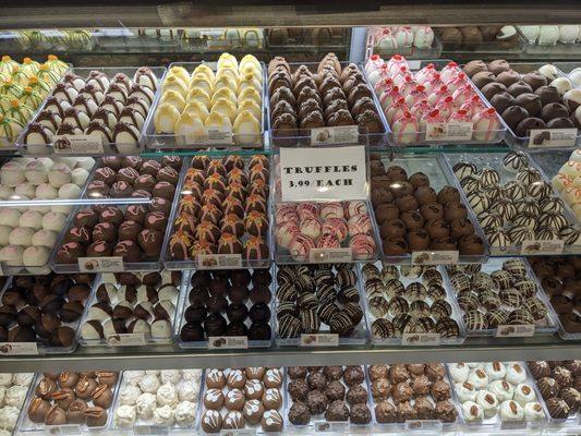 So many cases of choices of tasty and beautiful chocolates!