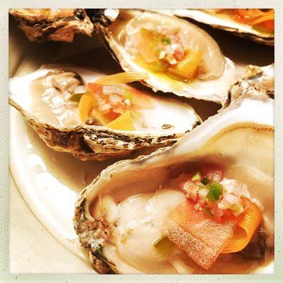 Katama oyster with pickled carrot and jalapeño watermelon mignonette. - Food Minded Fellow