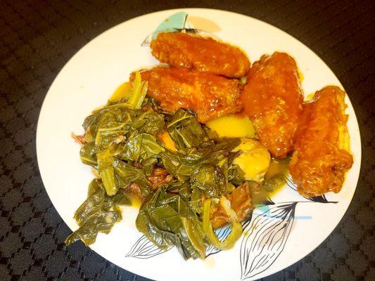 Lucci in the kitchen-gumbo greens and wingz