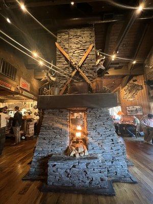 Fireplace in dining area