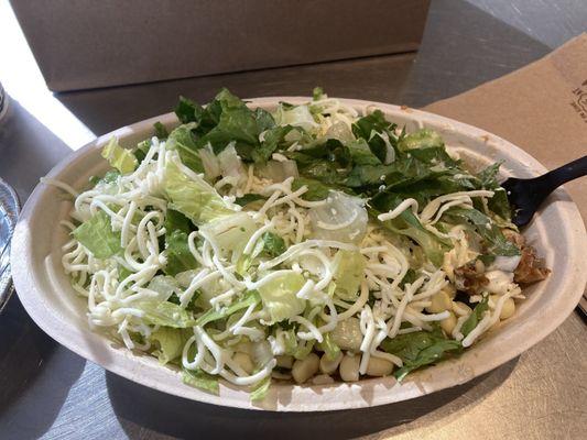 Chicken bowl that was on the edge of frozen.