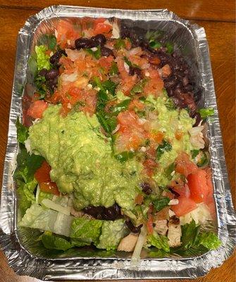 Chicken Bowl with guacamole and black beans